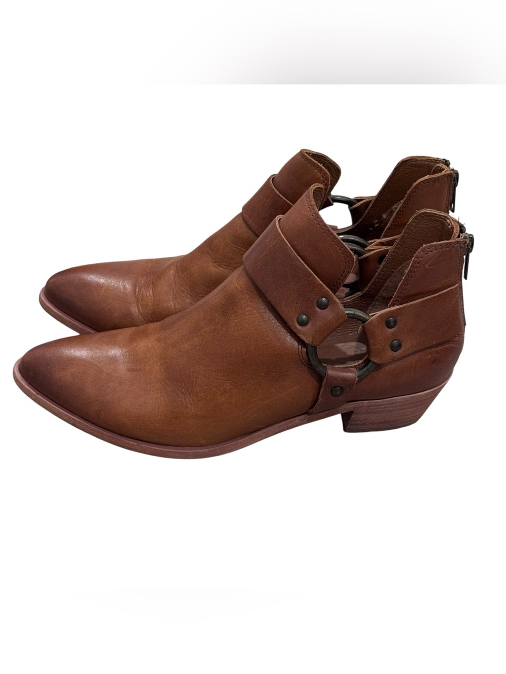 FRYE Ray Harness Brown Leather Booties Size 9.5 Back Ankle